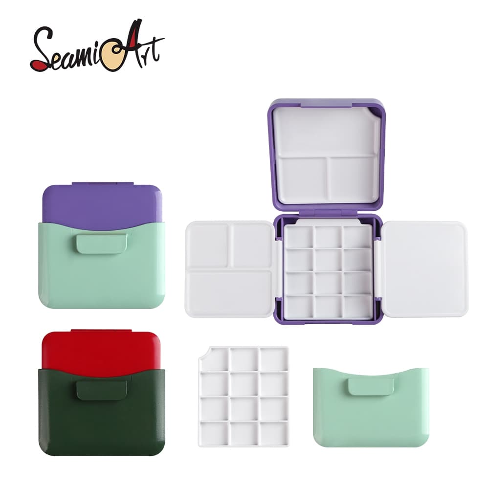SeamiArt 1 Peça Caixa De Pintura De Plástico Aquarela Portátil Para Viagem Com Paleta Meia Panela Mini Estojo De Armazenamento De Tinta