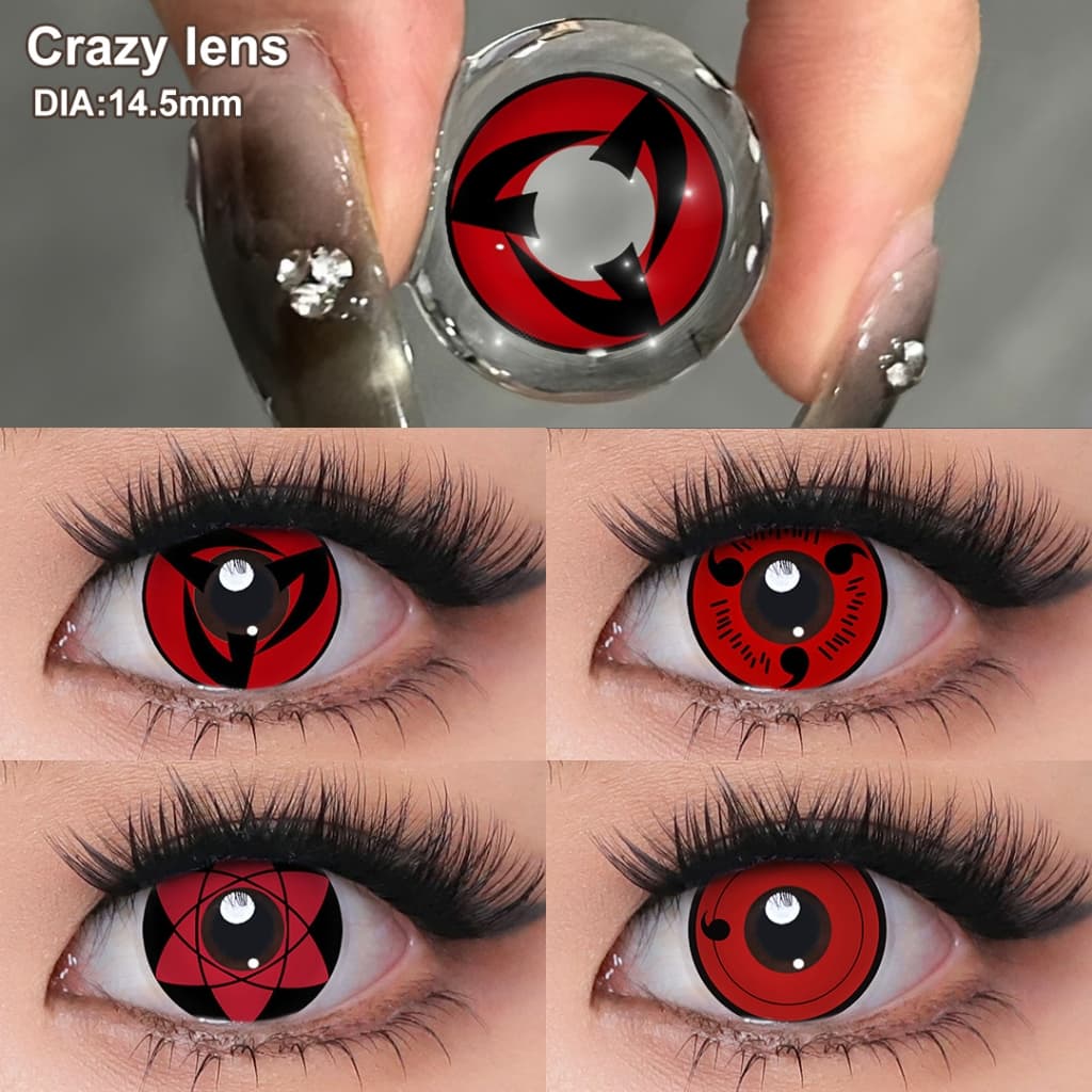 Magister lente de contato Vermelhas cosplay 1 Par Para Homens E Mulheres Anual lentes Olho Sharingan