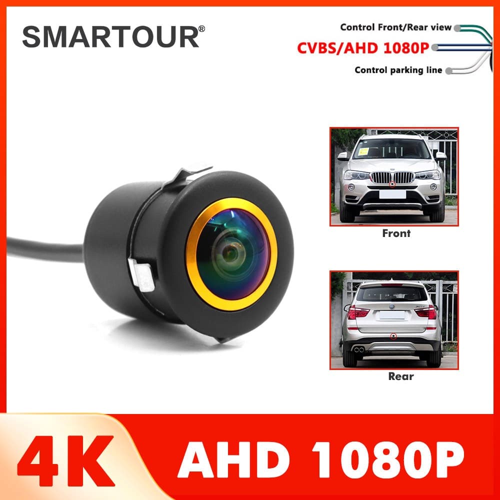 Smartour AHD 4k 1080P Visão Noturna 180 Graus Fisheye Len 185mm Carro Reverso Backup Traseira Frente Veículo Câmera Android DVD Monitor