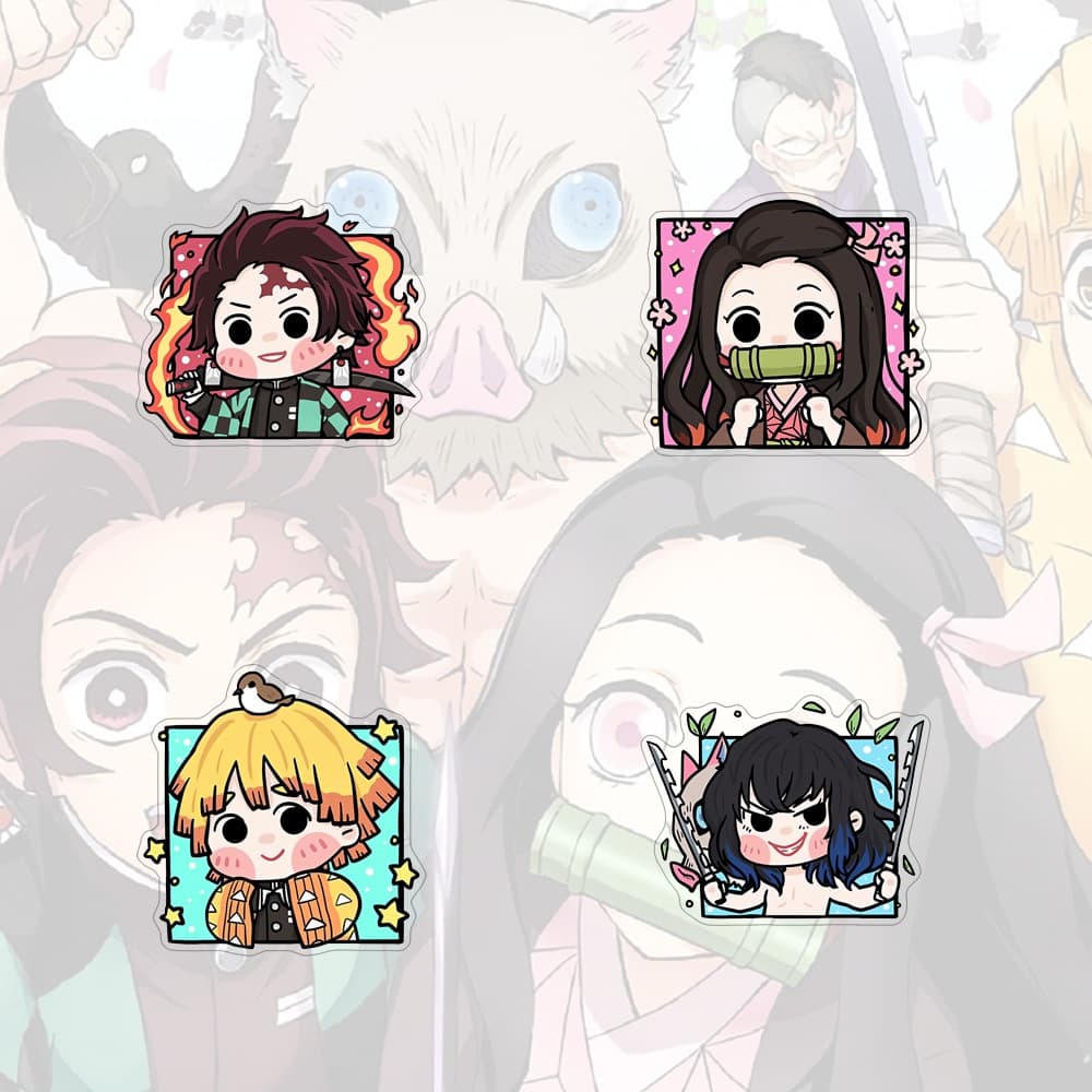 Broche De Acrílico Demon Slayer Tanjirou Cartoon Anime Nezuko Borboleta Ninja Emblema Fofo