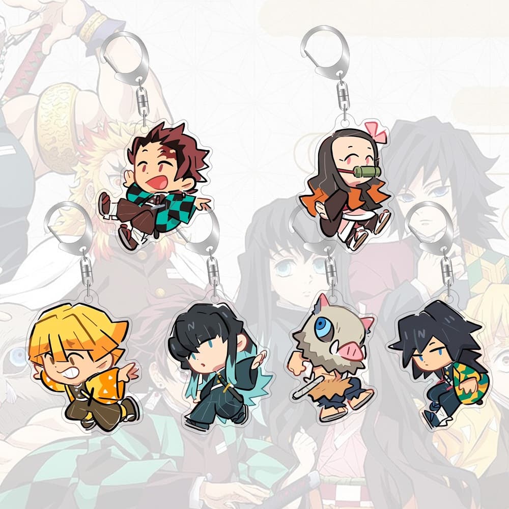 55mm Chaveiro Acrílico Demon Slayer Tanjirou Nezuko Caixa Anime Sacos Ao Redor Pingente