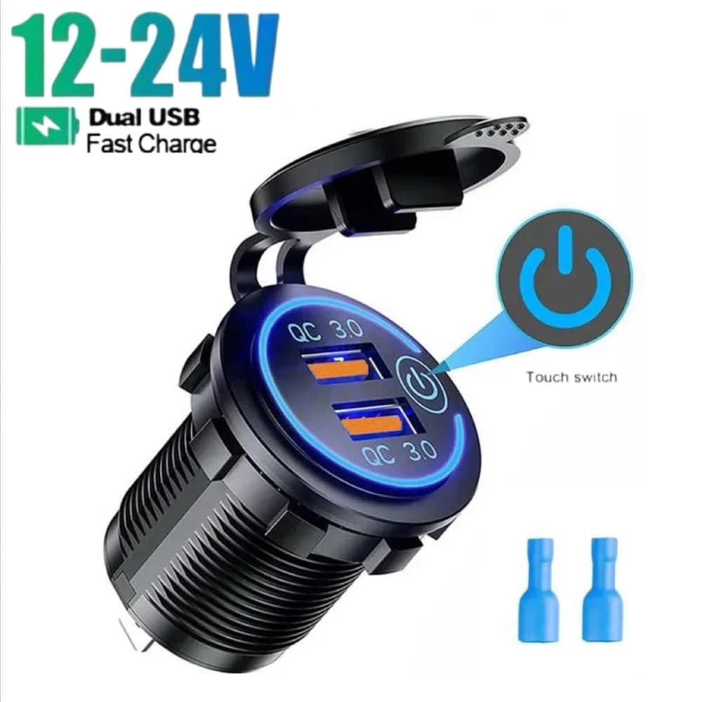 Novo QC 3.0 Dupla Tomada De Energia USB Carregador De Carro Rápido 12V/24V À Prova Dwaterproof Água Com Adaptador Interruptor LED