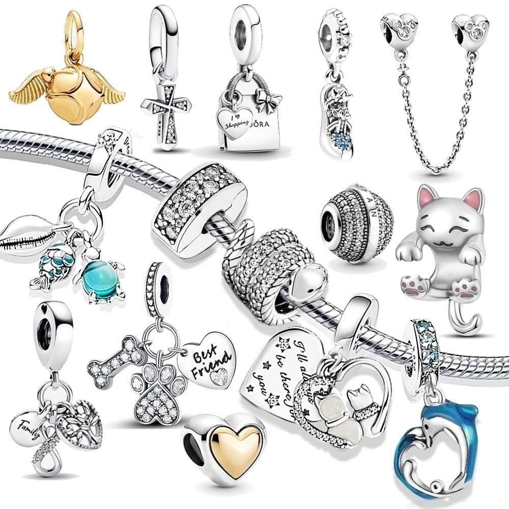 2024 Novo Charme 925 Prata Pulseira Jóias de  Pulseira Acessórios Tartaruga Marinha Concha de Peixe Charme