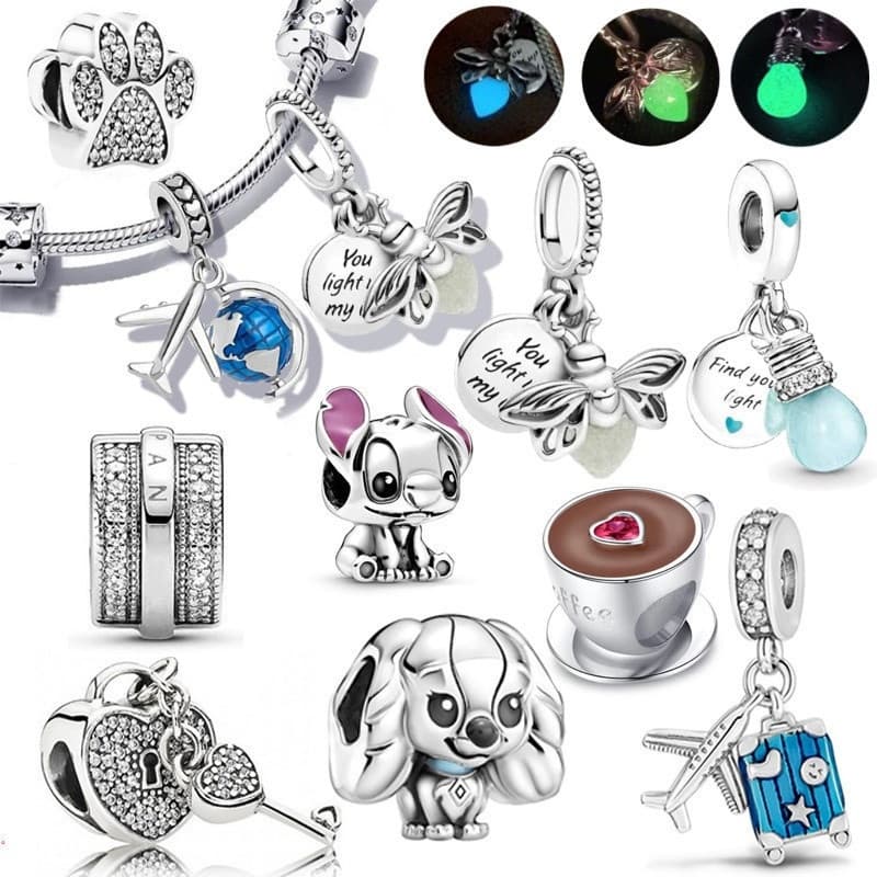 Berloques Prata 925 Pingente Charme Firefly Brilhante Lâmpada Fluorescência Pulseira Pingente