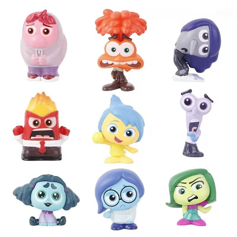 9 Pçs/Set 3-5cm Anime Inside Out 2 Raiva Disgo Triste Sadness Alegria Medo Ansiedade Embaraço Ennui Envy Q Versão PVC Figuras De Ação Modelo Boneca Brinquedos