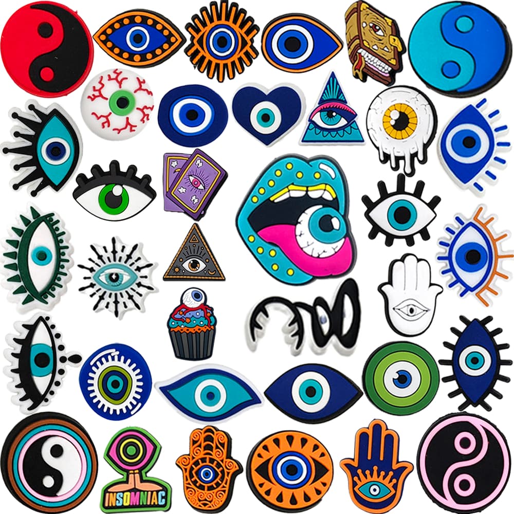 41 Estilos Coleção Série Olho Tênis Encantos Sandálias Pingente Botão Original Sapato Tamanco Pinos Presentes Para Amigo