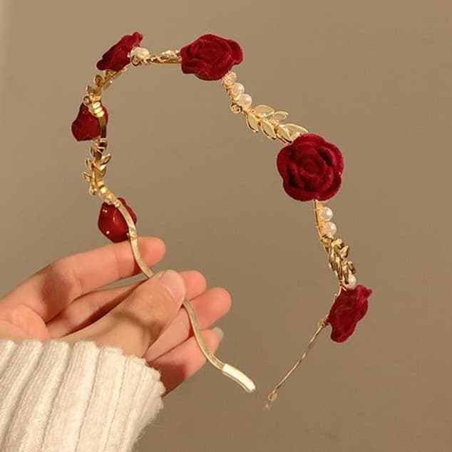 Francês Retro rosa flor vermelha pérola bandana High-End único nicho bandana