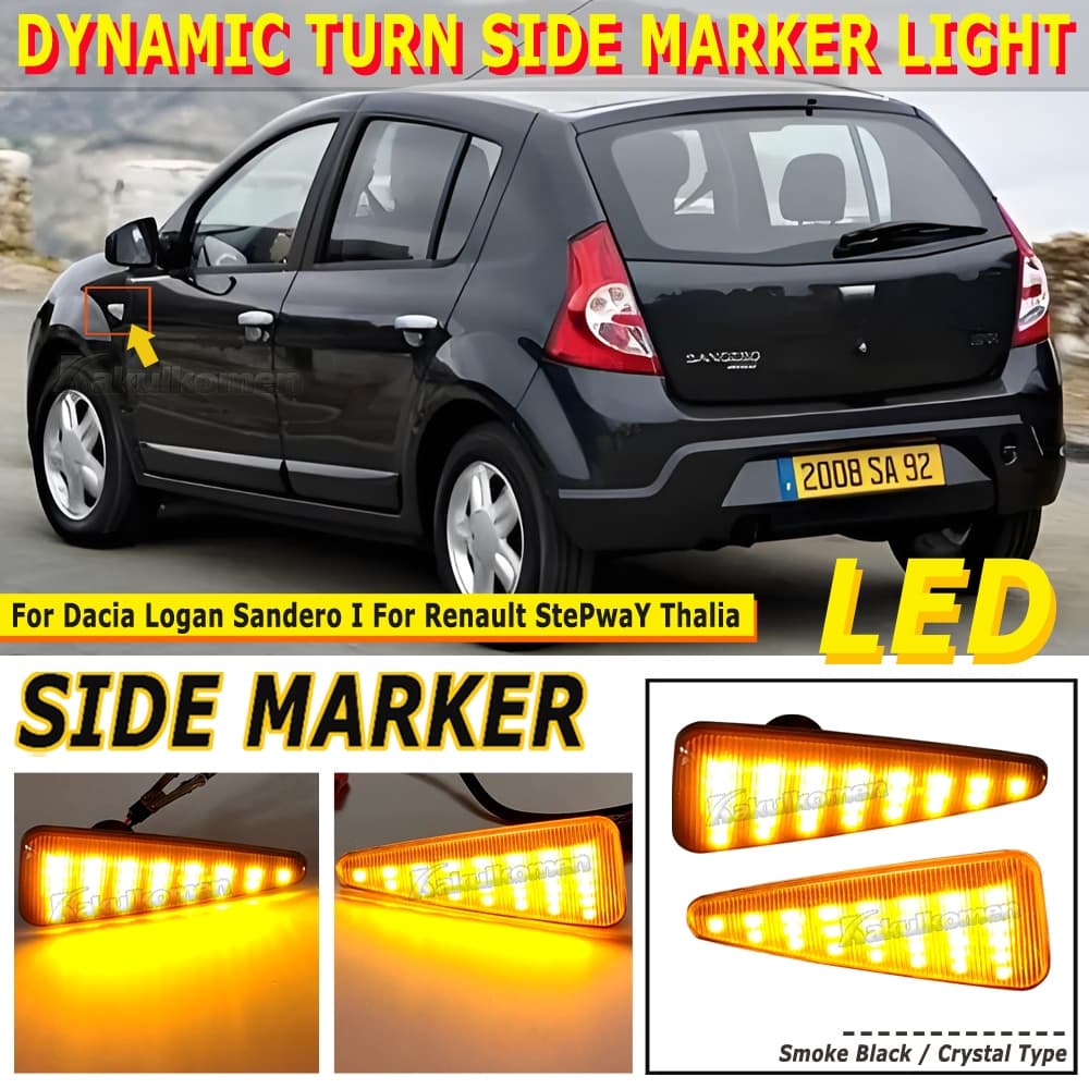 2 pçs dinâmico LED luz de sinal lateral Flash sinal volta adequado para Dacia Logan Sandero I Renault Stepway Thalia 2008-2011