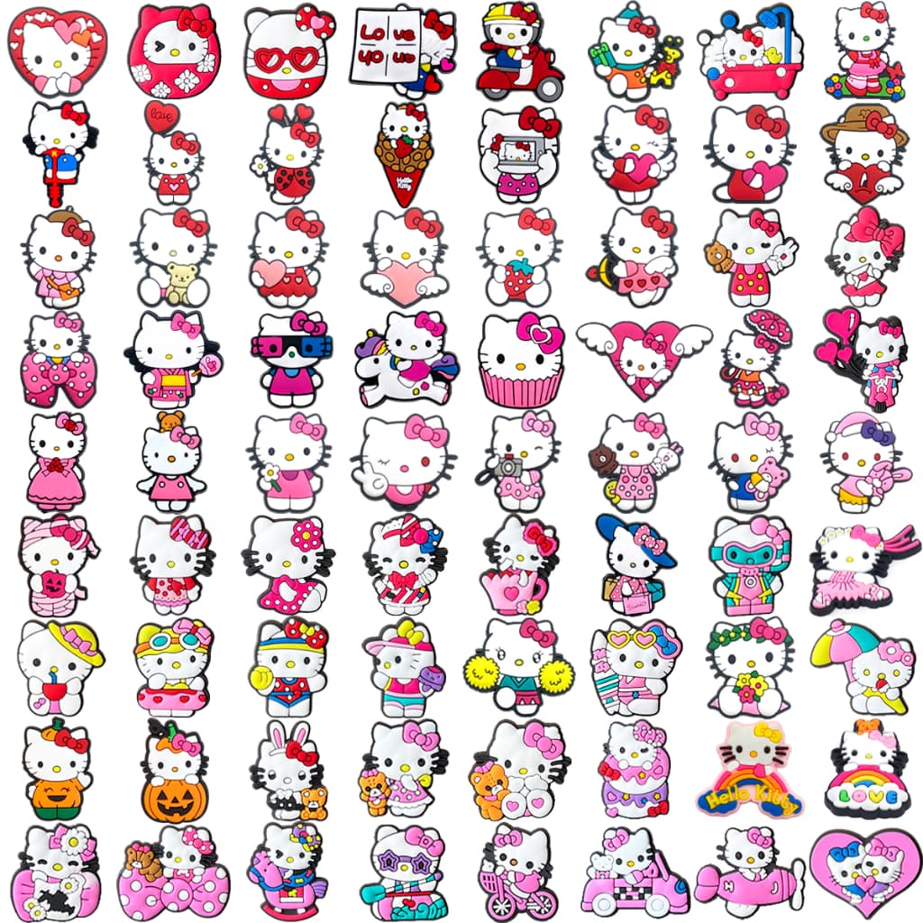 77 Estilos Bonito Rosa Dos Desenhos Animados Gato Tênis Encantos Sandálias Pingente Botão Original Sapato Tamanco Pinos 