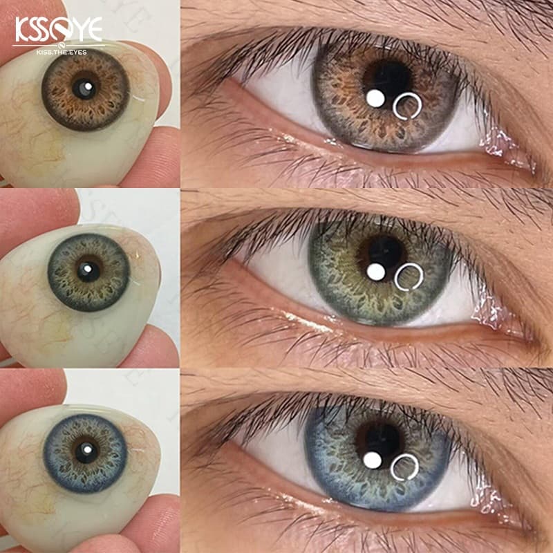 KSSEYE 2 Peças Lentes De Contato Coloridas Estilo Íris Prescrição De Miopia De Alta Qualidade Moda Azul/Marrom/Verde Olhos Pupila De Beleza 1 Ano De Uso