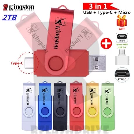 Unidade Flash Kingston Tipo c De Alta Velocidade 2 Em 1 8GB 16GB 32GB 64GB 128gb 2TB Para Telefones Tablets Laptops Design Giratório De Metal USB 2.0