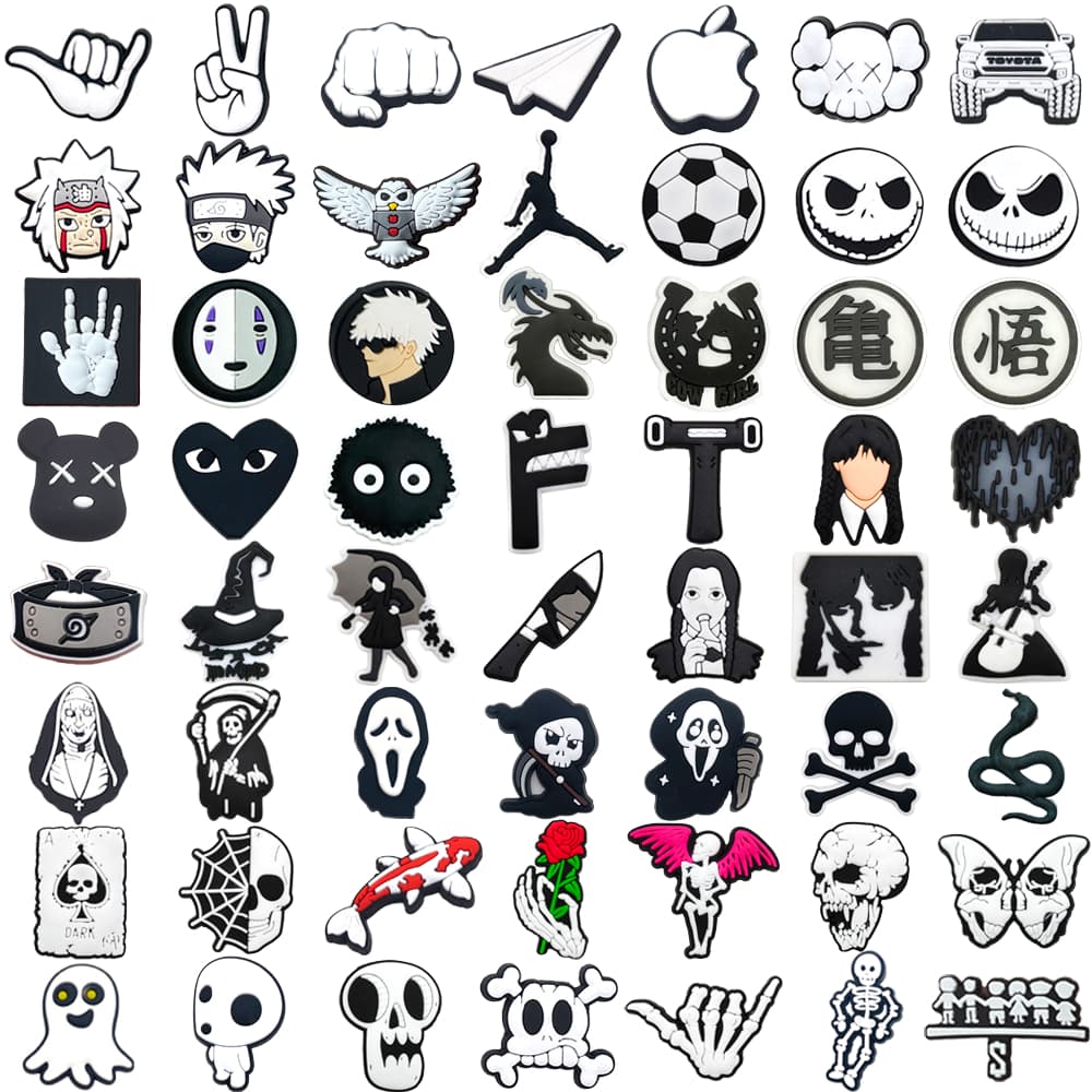 56 Estilos Preto E Branco Legal Tênis Encantos Sandálias Pingente Botão Original Sapato Tamanco Pinos Presentes Para Ami