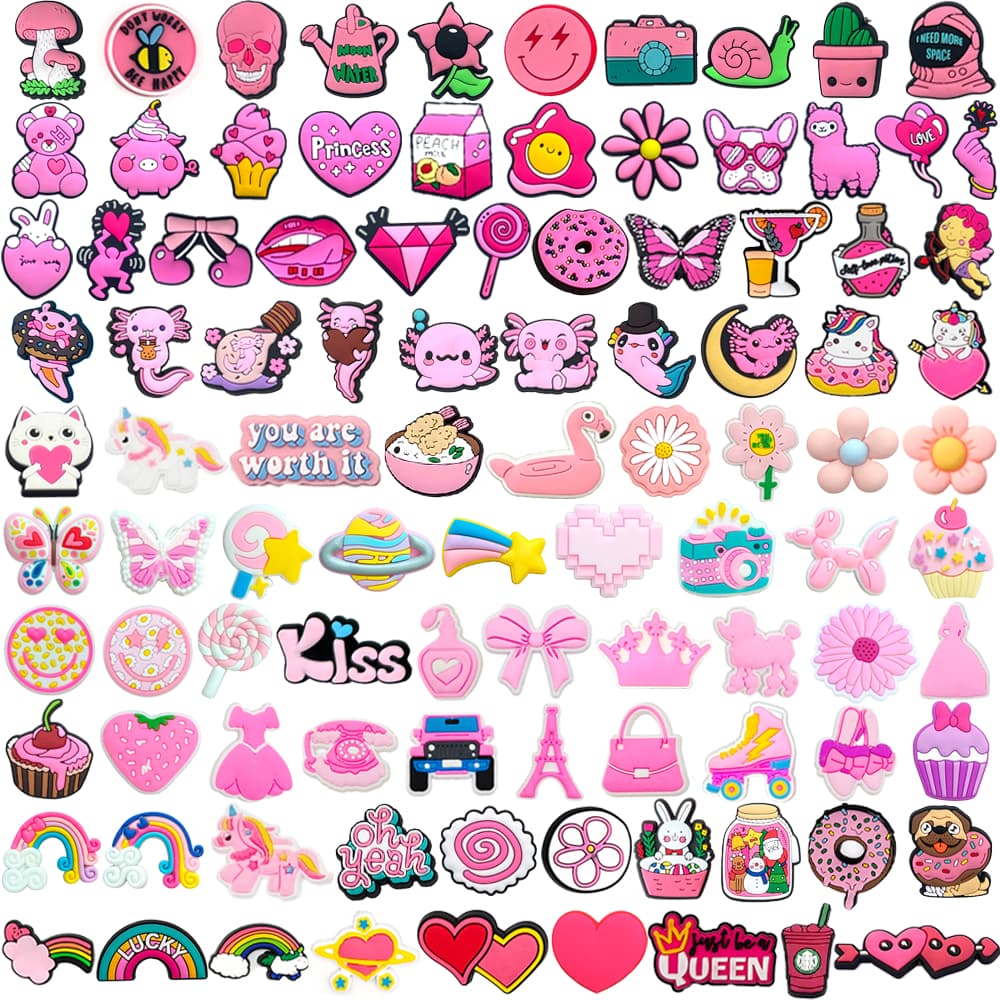 100 Estilos Venda Quente Rosa Meninas Tênis Encantos Sandálias Pingente Botão Original Sapato Tamanco Pinos Presentes Pa