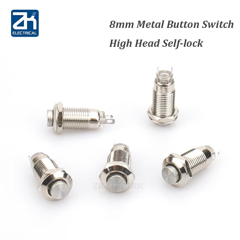 Interruptor De Botão De metal De 8MM , Redefinição Automática , Travamento Automático , Cabeça Alta , Sem Luz , Pequeno 