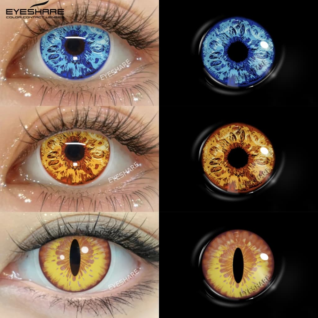 Eyeshare 1 Par Cosplay Lentes De Contato Azuis Halloween Amarelo Colorido Contatos Naturais 14.5mm Estudantes De Beleza 