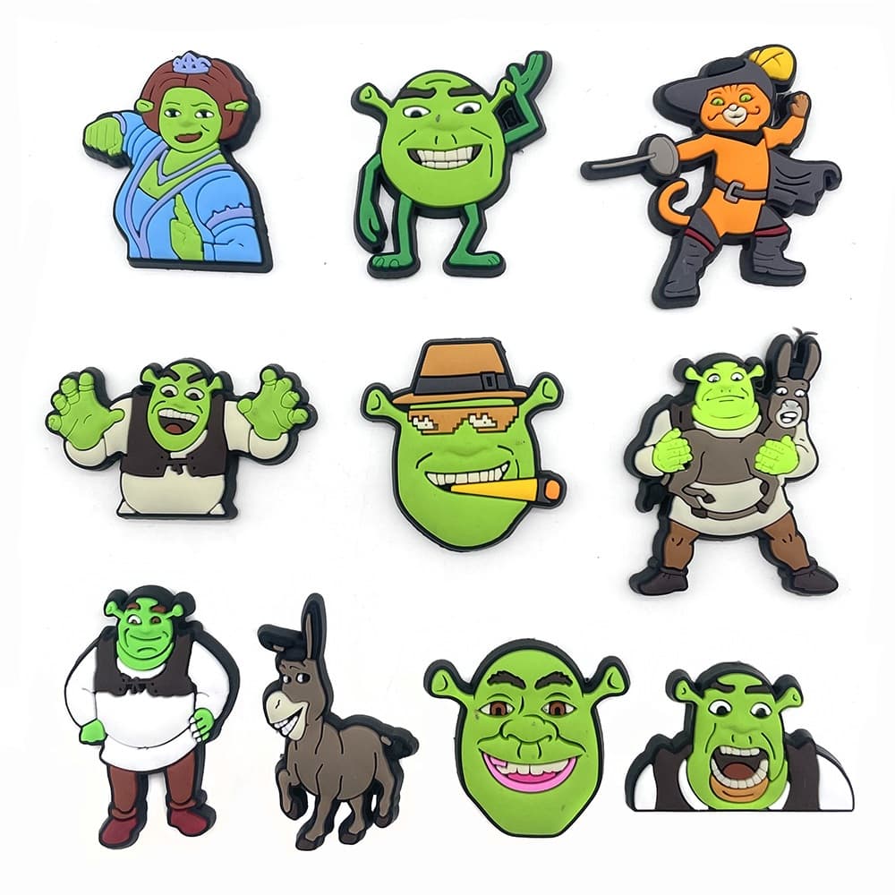 10 Estilos Shrek Tênis Encantos Sandálias Pingente Botão Original Sapato Tamanco Pinos Presentes Para Amigos