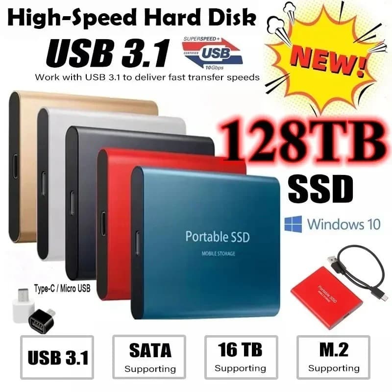 Unidade De Estado Sólido Portátil De Alta Velocidade , 2TB , 4TB , 8TB , 16TB , 64TB , 128TB , SSD , Discos Rígidos Móve
