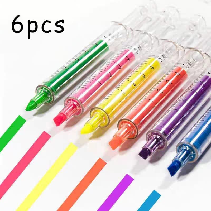 Conjunto De Canetas Marcadoras De Seringa , 6 Peças , Material Escolar , Iluminadoras