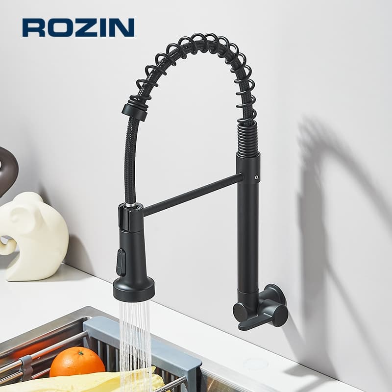 Torneira Cozinha Gourmet Com Pulverizador Extensão,Preta Montada Na Parede Torneiras De Água Fria