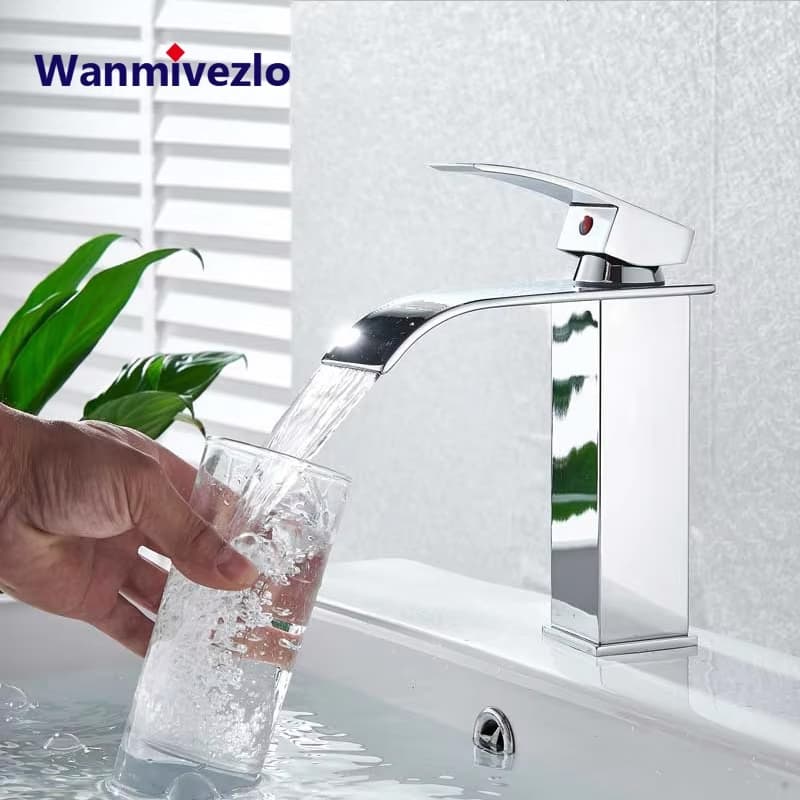 Torneira Para Pia De Banheiro Em Cascata , Alça Única De Alta Qualidade , Misturadora De Água Quente E Fria