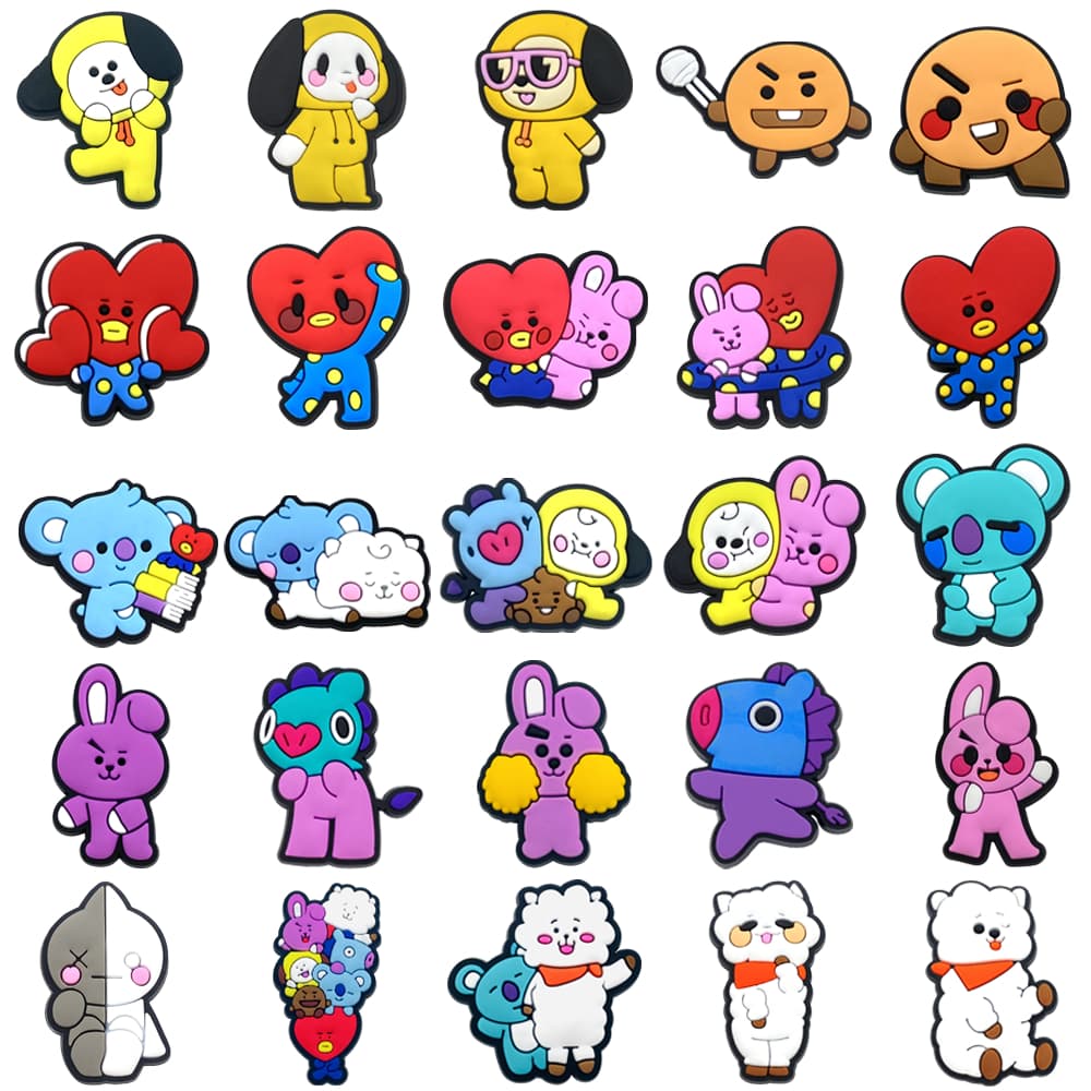 25 Estilos Novos Tênis BTS Encantos Sandálias Pingente Botão Original Sapato Tamanco Pinos Presentes Para Amigos