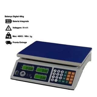 Balança Digital comercial recarregável eletrônica de 40 kg de dupla tensão (110/220 V).