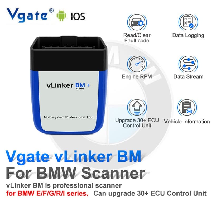 Vgate vLinker BM + ELM327 V2.2 Para BMW E60 E90 F10 F30 Bimmercode Bluetooth 4.0 & wifi Android/IOS ELM 327 OBD 2 OBD2 Ferramentas Scanner De Diagnóstico Automotivo
