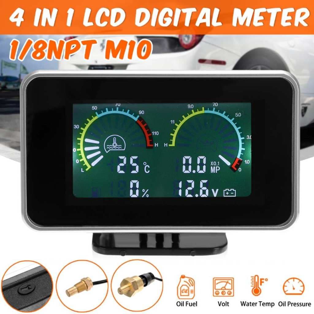 Medidor LCD Digital 4 Em 1 Para Carro , Tensão De Pressão De Óleo , Temperatura Da Água , De Combustível , Instrumento U