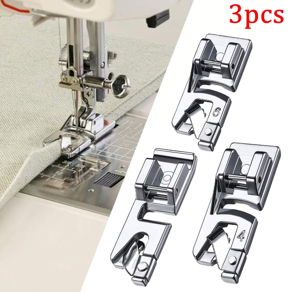 Kit 3 Peças Calcador De Bainha Barra 3, 4, 6mm Para Máquina Doméstica