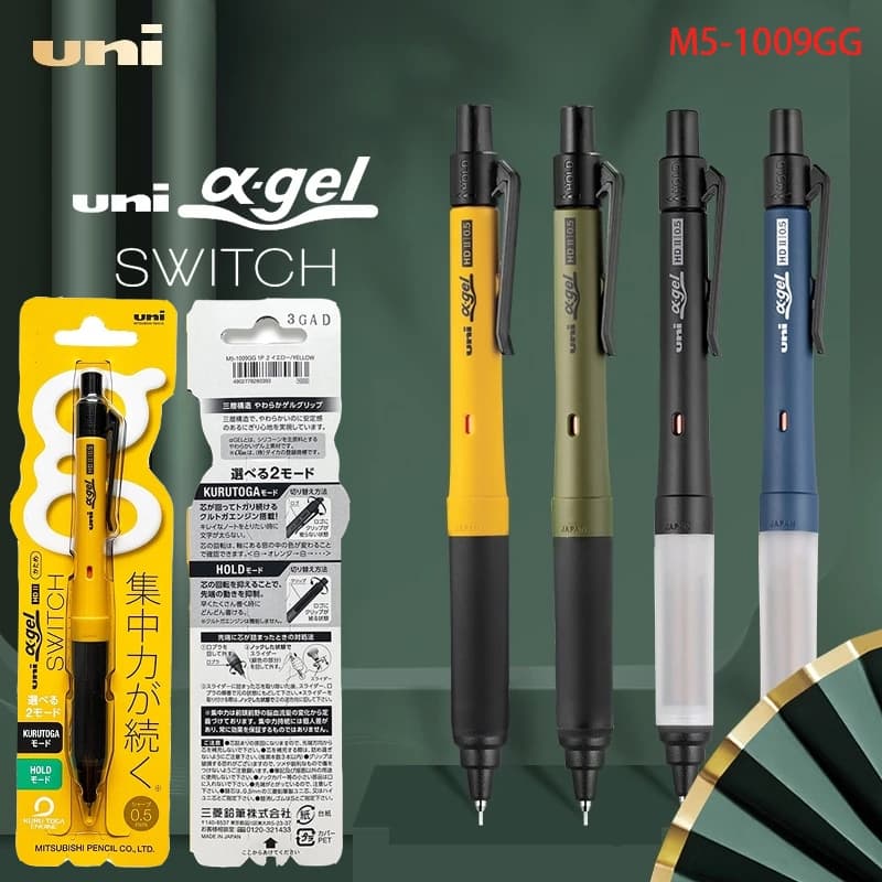 Novo Lápis Mecânico Uni M5-1009GG Alpha-Gel Switch , Hold & Kuru Toga Automático 0.5mm Macio