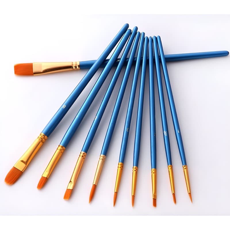 Kit com 10 Pincéis artísticos para pintura cerdas macias - Aquarela, Guache, Óleo, Acrílica