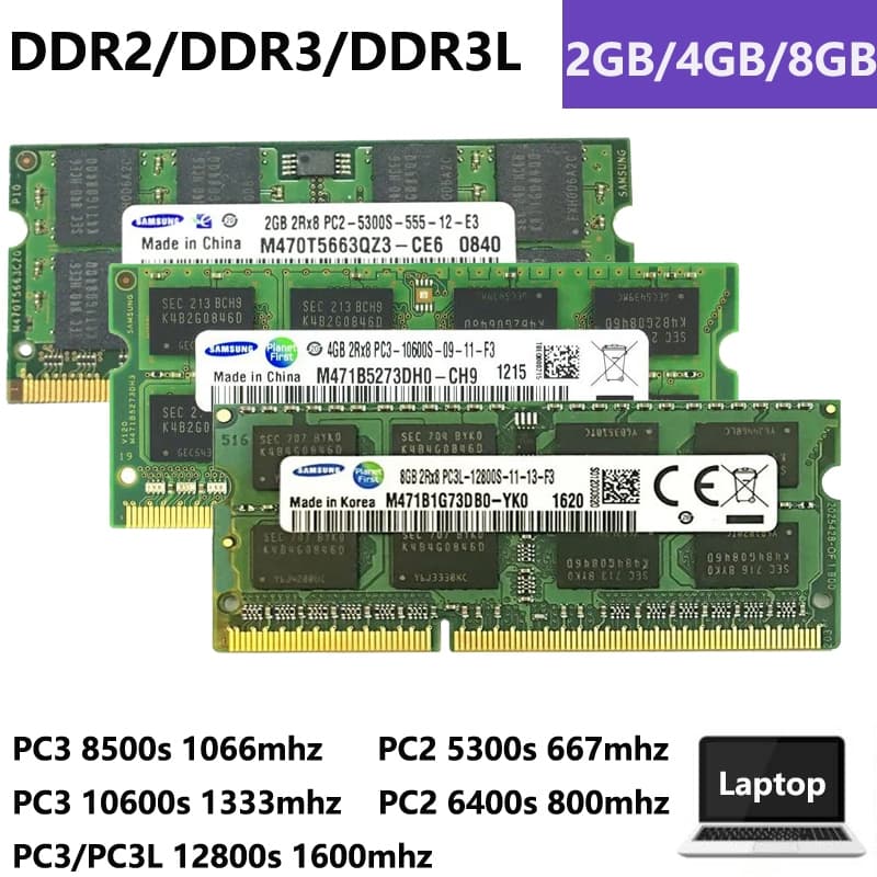 memória do portátil DDR2 DDR3/L 8GB 4GB 2GB PC2-5300s 6400s PC3/PC3L 8500s 10600s 12800s 667/ 800 /1066/1333/1600MHz