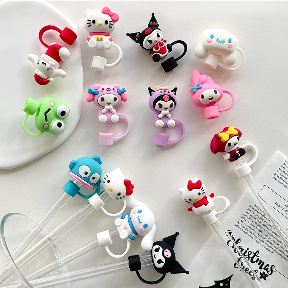 Tampa De Palha Sanliou De 10 Mm Compatível Com Copo De 30 E 40 Onças , Toppers Fofos De Desenho Animado , Tampas Reutili