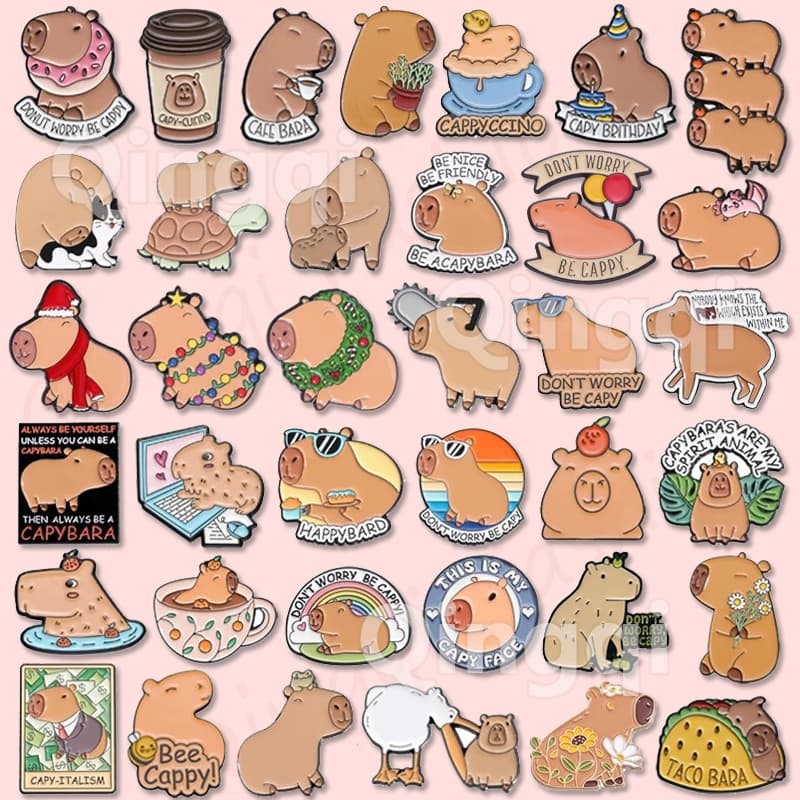 Engraçado Bonito Capivara Hipopótamo Broche Pinos Dos Desenhos Animados Abelha Cappy Emblemas De Metal Mochila Jóias Pre