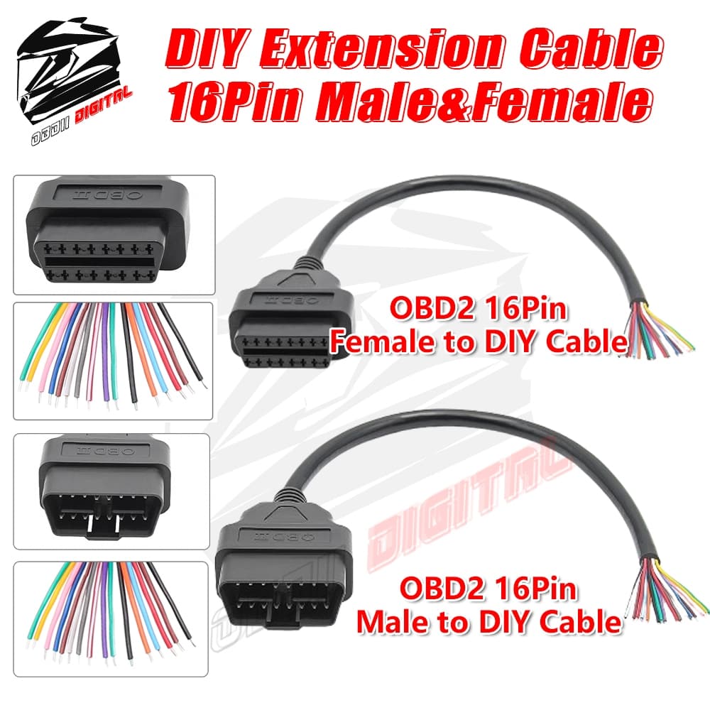 OBD2 16Pin Macho E Fêmea Para Cabo De Extensão DIY OBDII Ferramenta De Diagnóstico Adaptador ELM327 Scanner Conector OBD