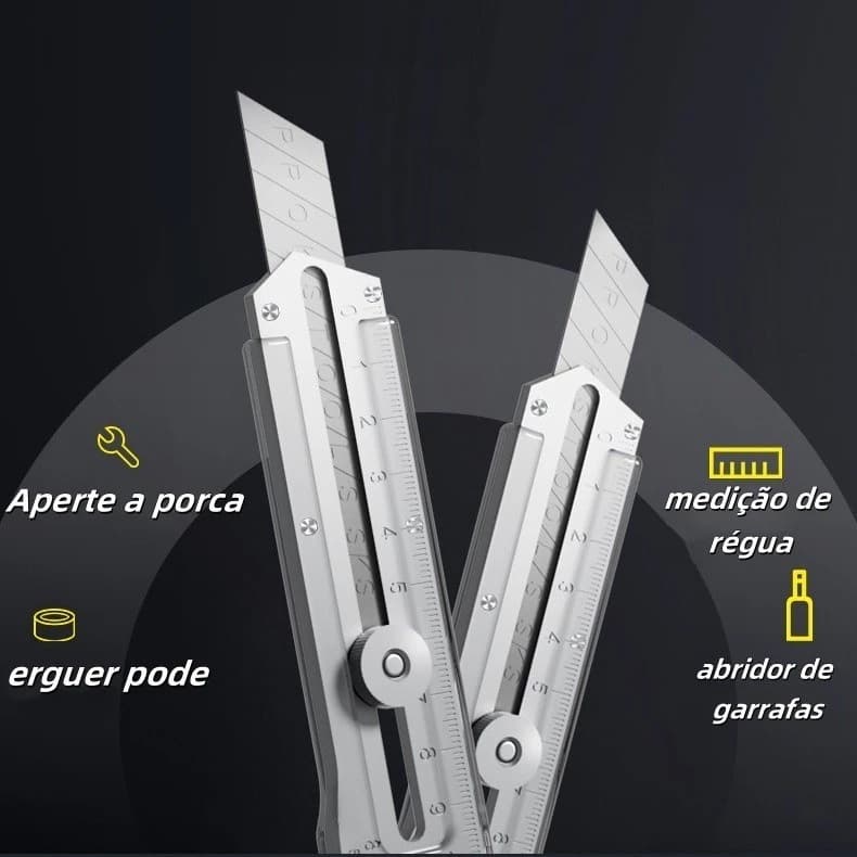 Estilete Profissional 18mm em Aço Inoxidável 304 com Trava Giratória+Kit com 10 Lâminas,6 em 1 Lamina Precisão Segurança