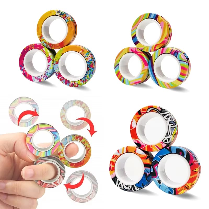 3 Pçs Nova Atualização Fidget Anéis Magnéticos Anti-Stress Brinquedos Coloridos Ímãs Spinner Aliviar O Estresse Dedo Par