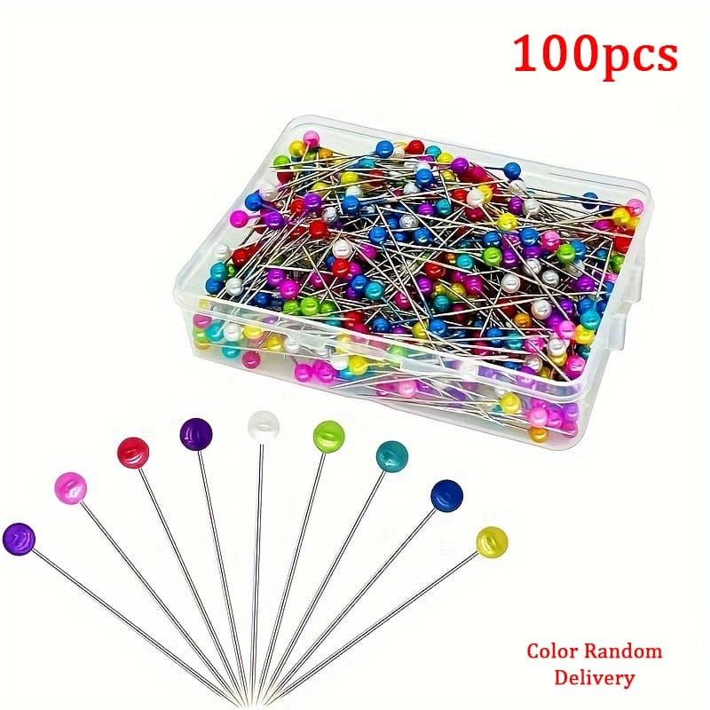 100 Alfinetes Cabeça Vidro Inox Fino Patchwork Alinhavar