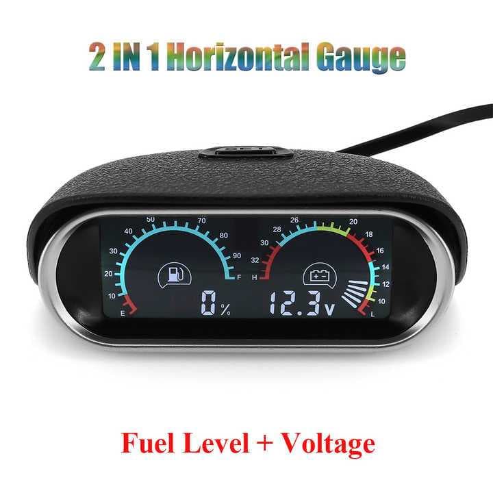 2 Em 1 Medidor De Nível De Combustível + Voltímetro Alarme Universal Horizontal LCD Para Carro Caminhão Gasolina Diesel 