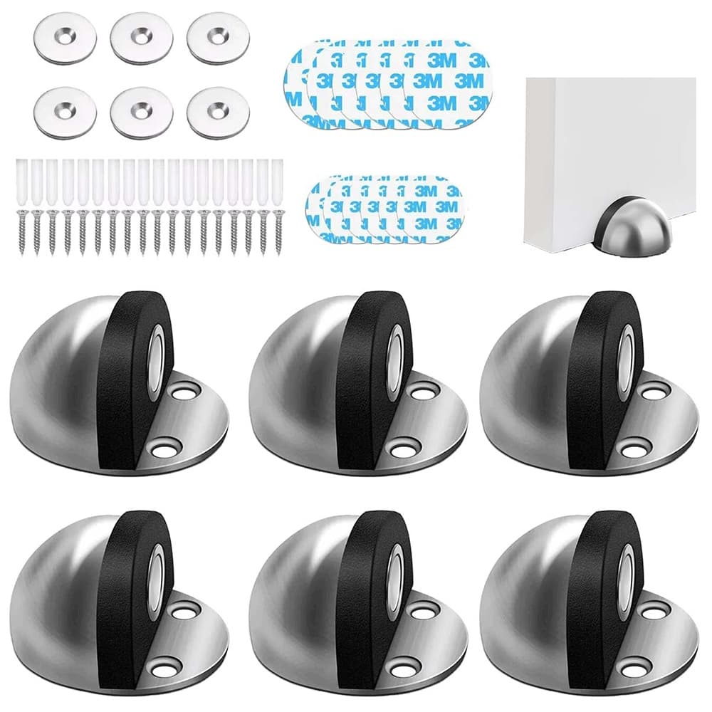 Conjunto de 6 peças de clipe de porta magnético, com parafusos ou sem perfuração, prata/preto