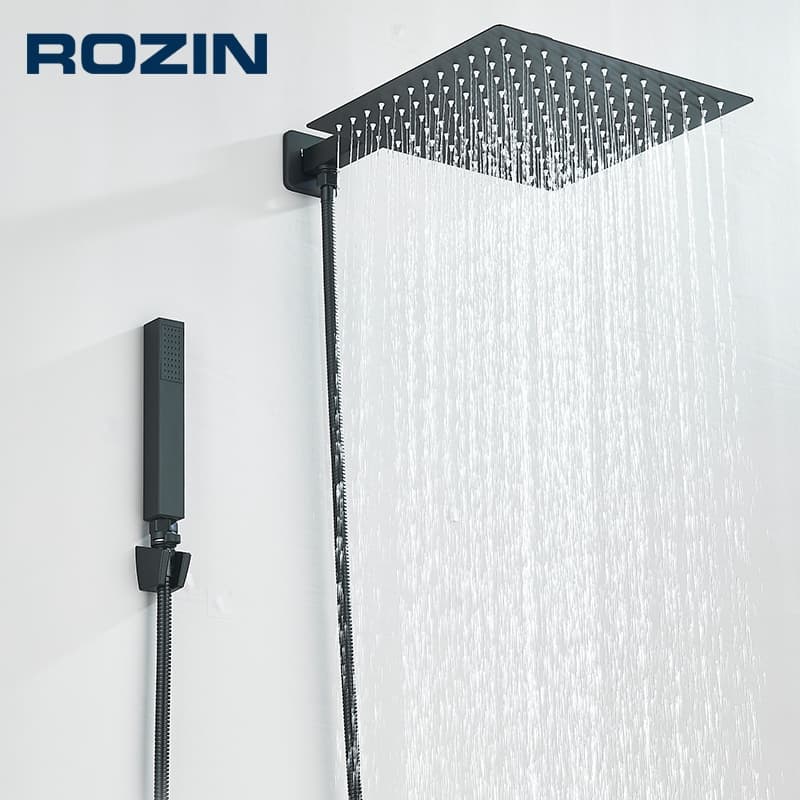 Kit Ducha Chuveiro De Banheiro 20/30cm Inox Quadrada Com Ducha Manual+1,5m Mangueira Preto,Dourado