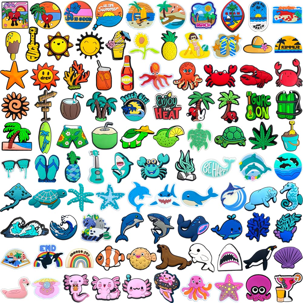 100 Estilos Verão Praia Animais Marinhos Tênis Encantos Sandálias Pingente Botão Original Sapato Tamanco Pinos Presentes