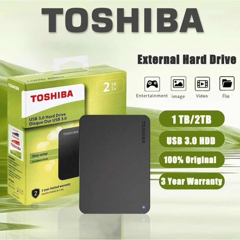 Disco Rígido Externo Portátil HD Toshiba 2 Tb 4 USB 3.0 Canvio Basics Plug-and-Play