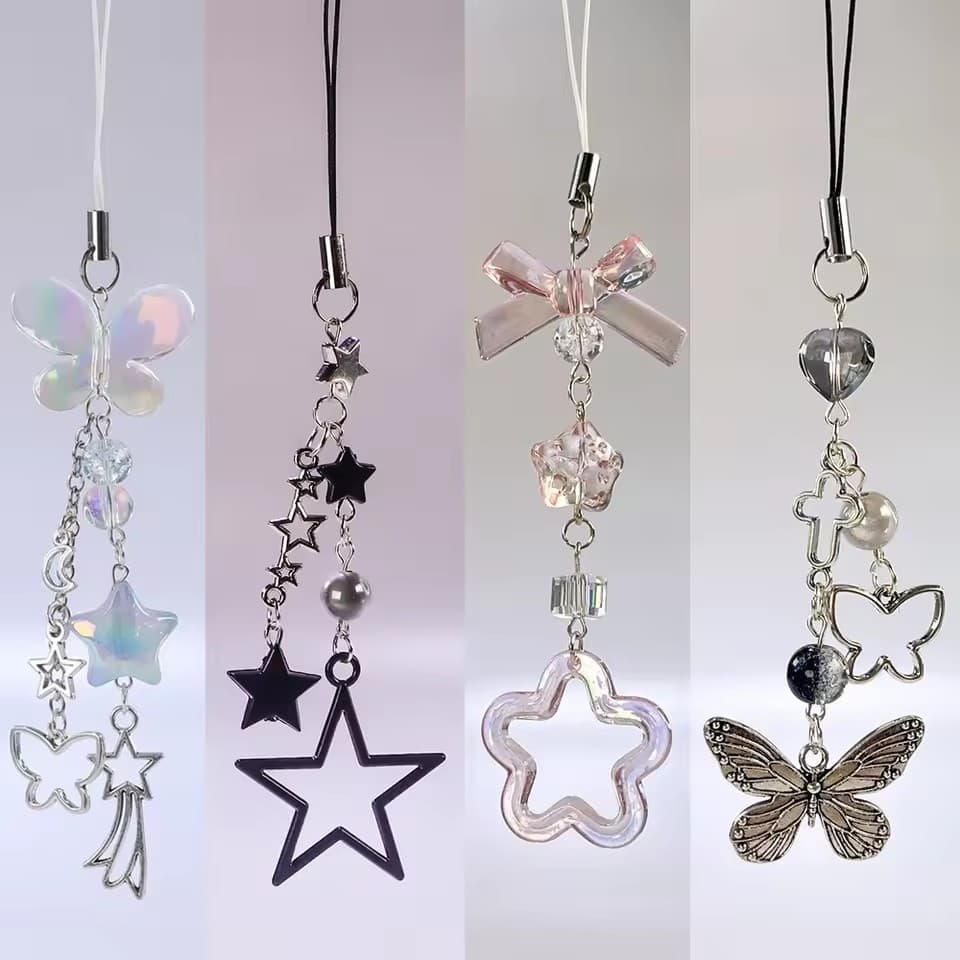 Y2K Phone Pendant , Sweet Girl Charms Lanyard , Kawaii Phonestraps Butterfly Telefone Feito À Mão Mulher