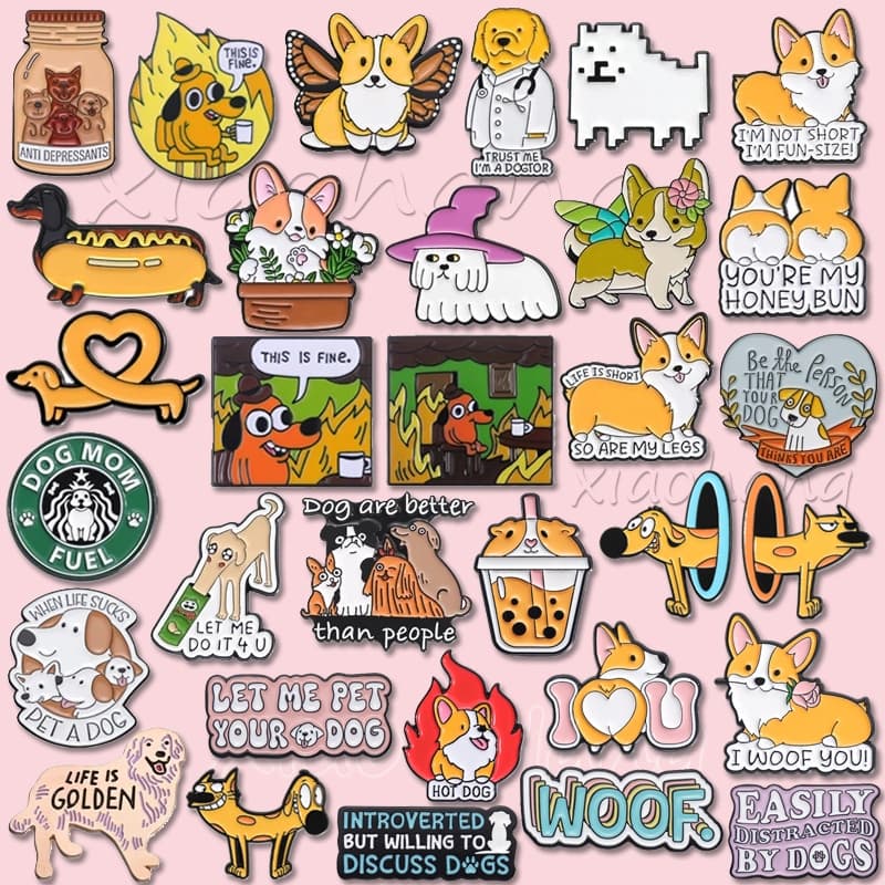 Bonito Dos Desenhos Animados Cão Esmalte Pino Siberiano Husky Corgi Broche Animal De Estimação Lapela Emblemas Mochila A