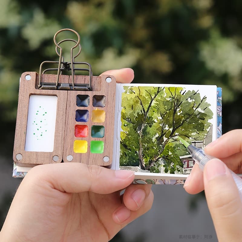 Portátil Mini Conjunto De Aquarela De Viagem Vazio Paleta Madeira Bandeja Quadrada Caixa De Pintura Arte Suprimentos