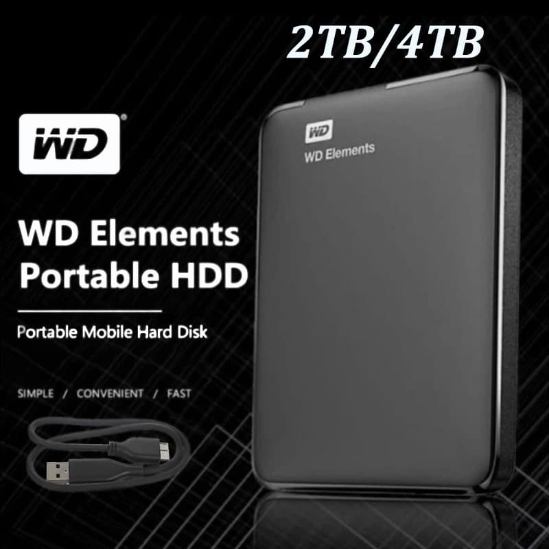 Hd Externo Original WD External Hard Drive Portátil USB 3.0 Elementos Disco Rígido HDD 2TB/4TB Armazenamento Dados
