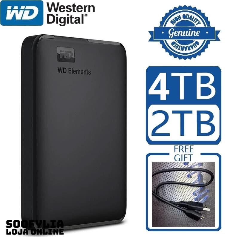 Hd Externo WD Elements Portable 4TB 2TB Disco Rígido Externo para Mac e Windows HDD Externo USB 3.0 Portátil