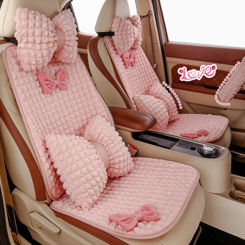 Princesa Rosa Puff Tapete Dianteiro De Assento Traseiro Bonito Menina Assentos Capa De Volante Bowknot Capas Para Carro 