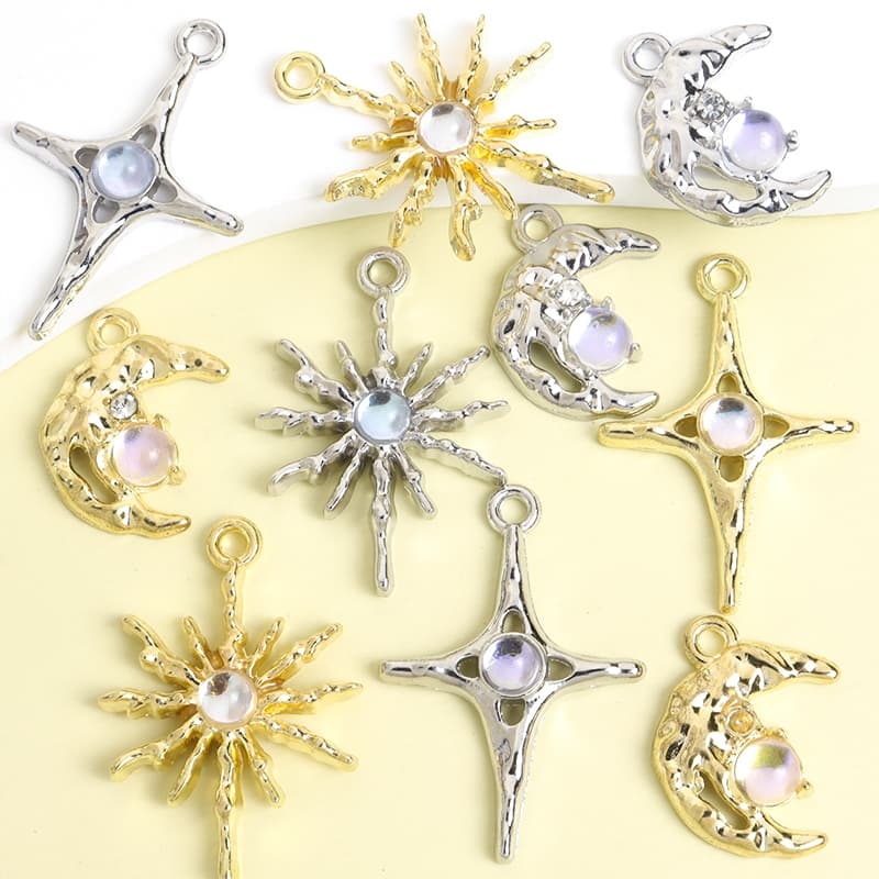 10 Peças Amuletos De Liga Com Design De Estrela E Lua Inspirados Em Y2K Vidro , Detalhes De Strass , Gargantilha Estilo 